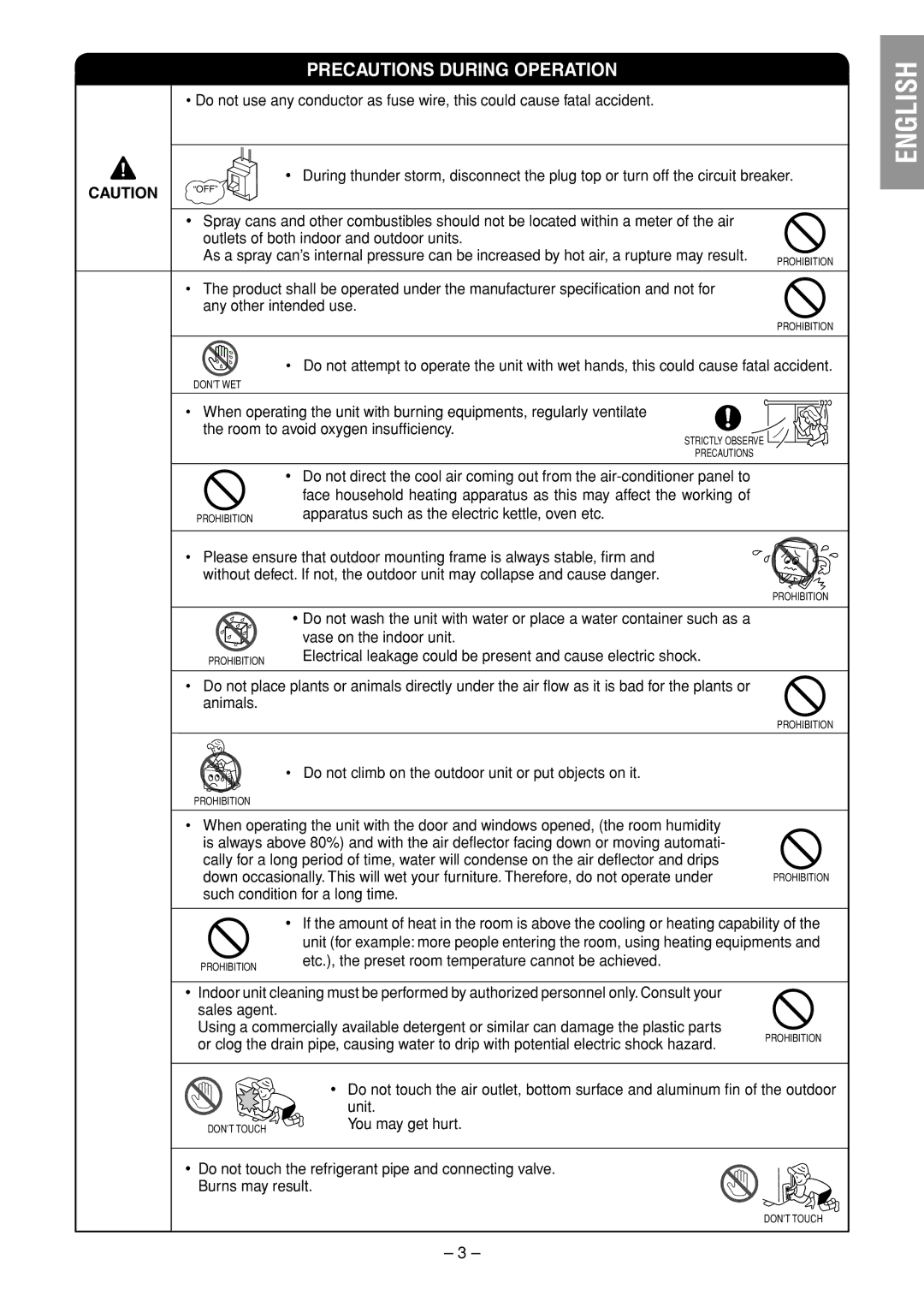 Hitachi RAS-25YHA / RAC-25YHA RAS-35YHA / RAC-35YHA INDOOR UNIT instruction manual Precautions During Operation 