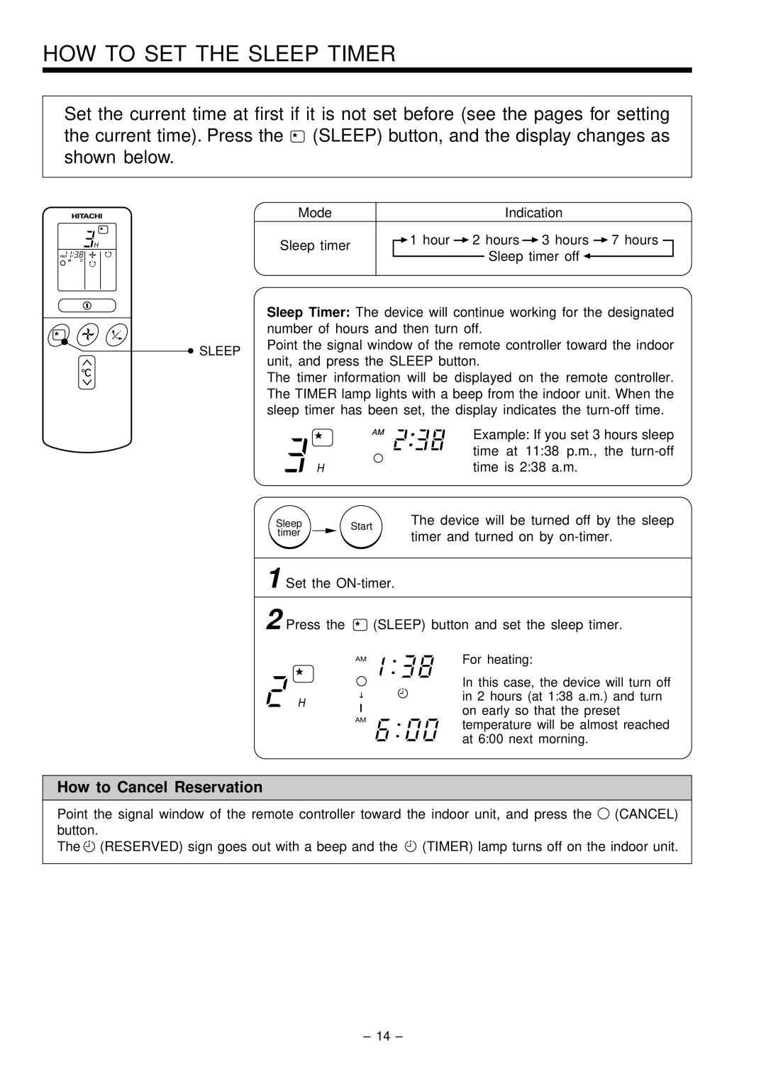 Hitachi RAS-51CHA3 instruction manual HOW to SET the Sleep Timer 