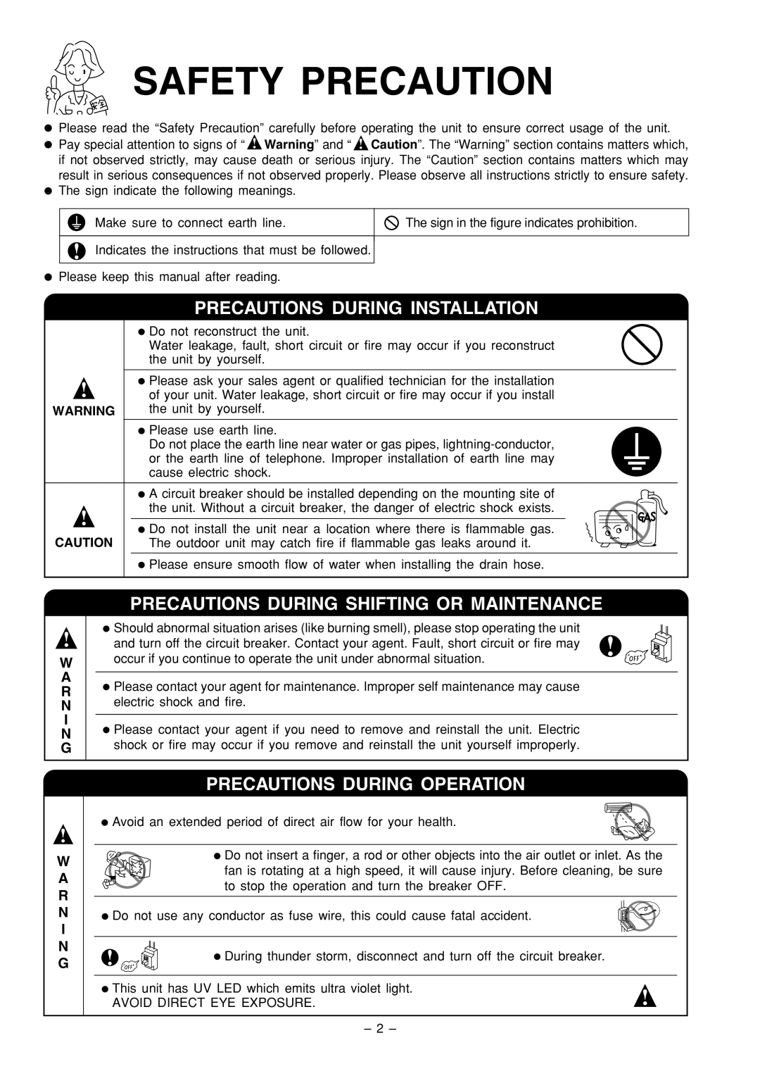 Hitachi RAS-51CHA3 instruction manual Precautions During Installation, Precautions During Shifting or Maintenance 