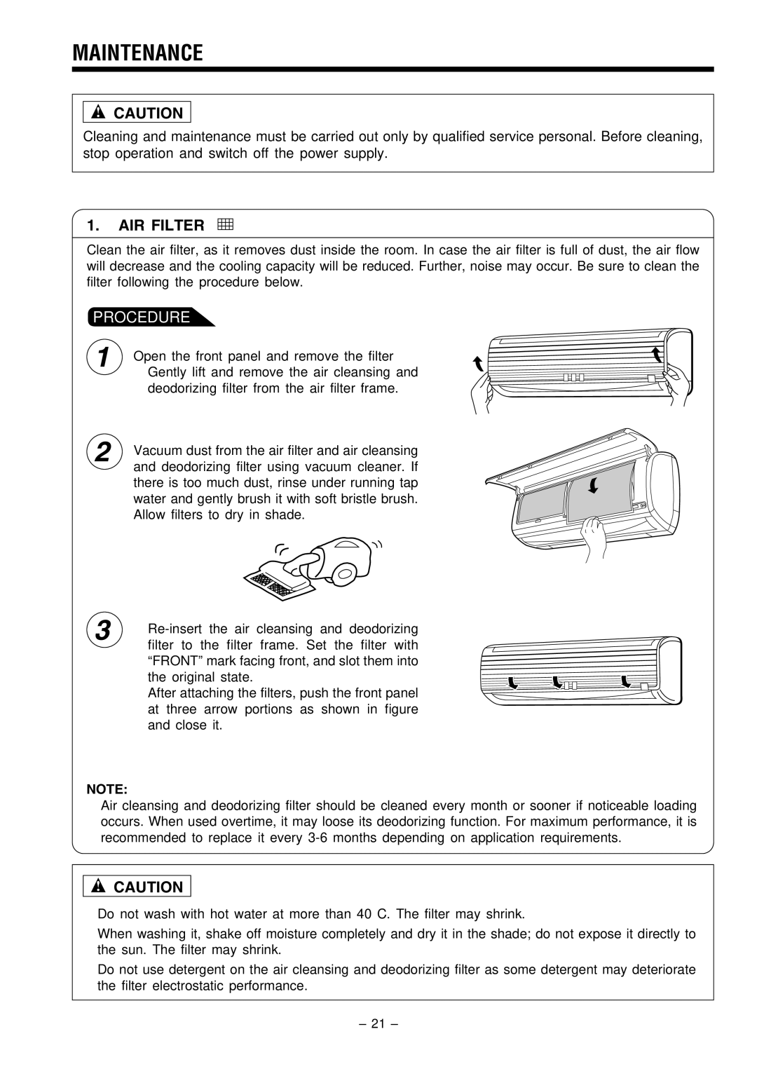 Hitachi RAS-51CHA3 instruction manual Maintenance, AIR Filter 