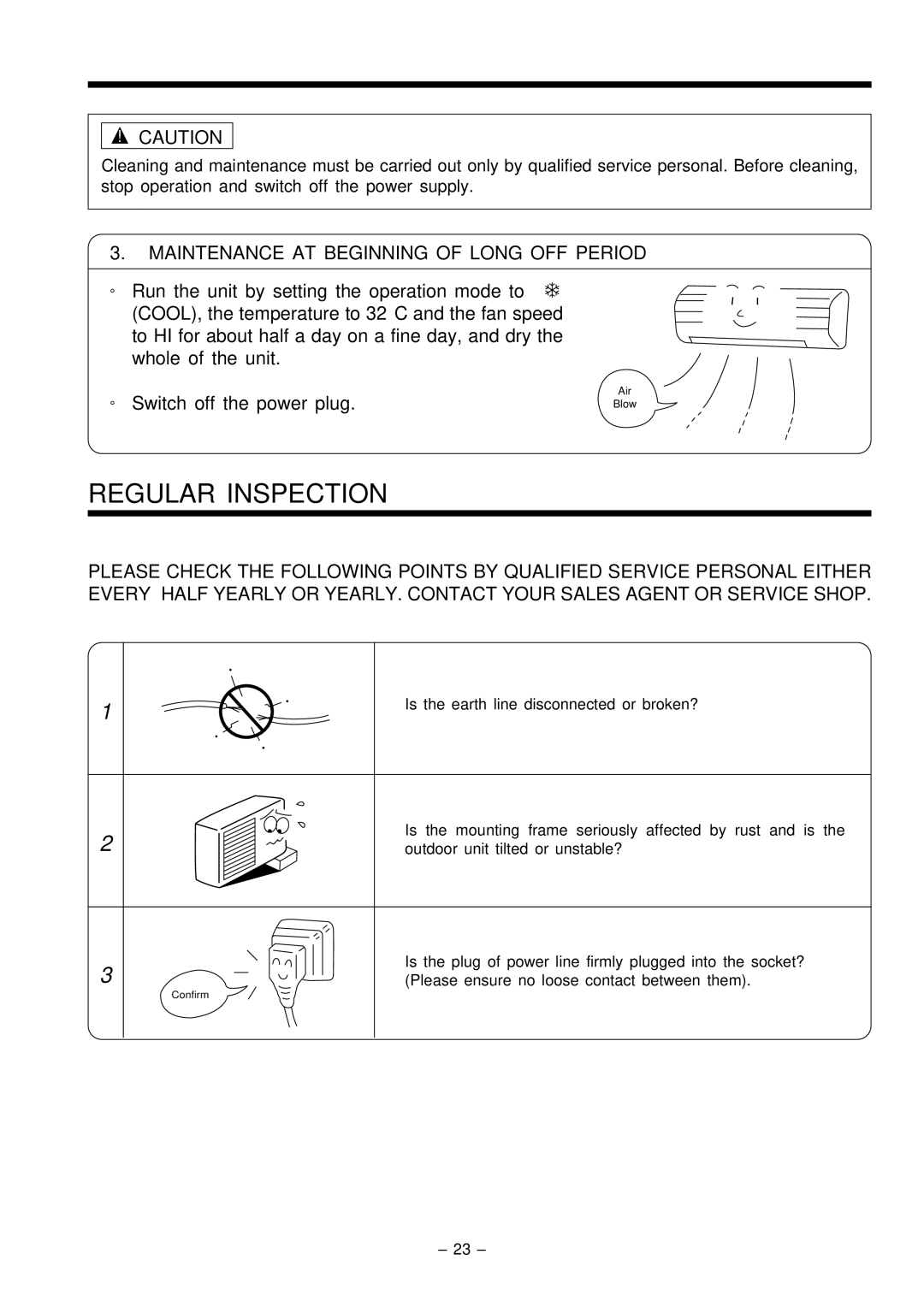 Hitachi RAS-51CHA3 instruction manual Regular Inspection, Maintenance AT Beginning of Long OFF Period 