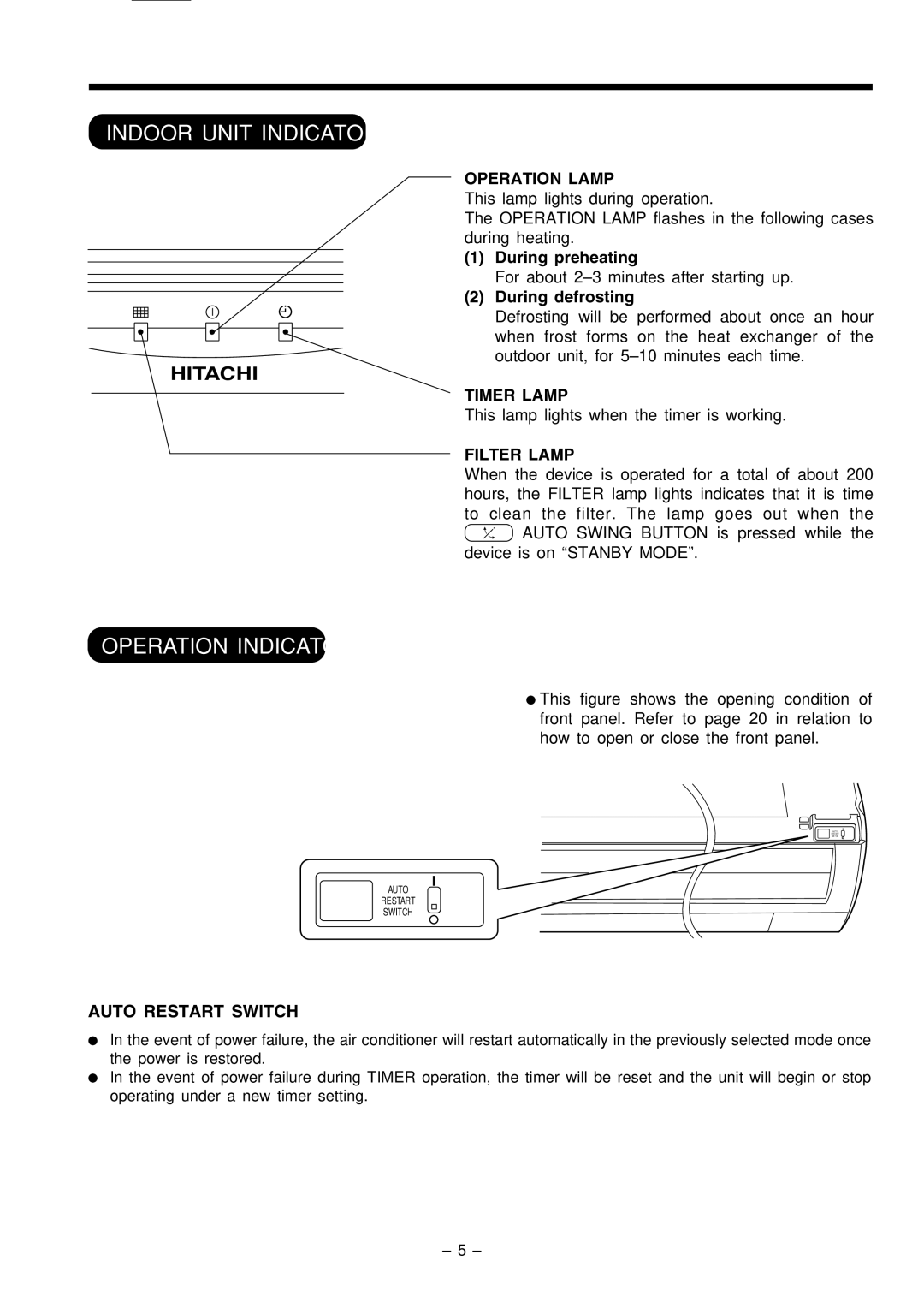 Hitachi RAS-51CHA3 instruction manual Indoor Unit Indicators, Operation Indicator, Hitachi 