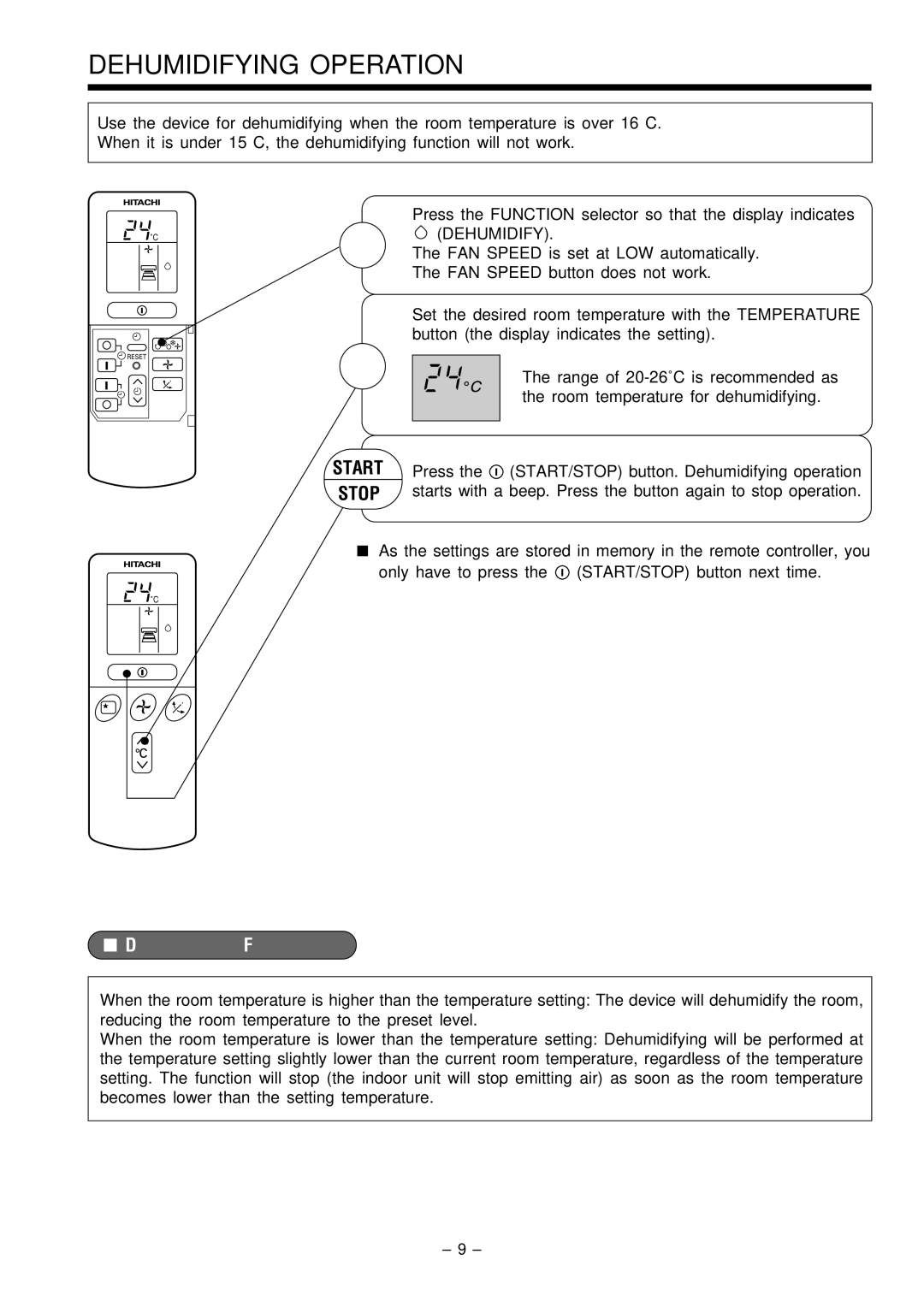 Hitachi RAS-51CHA3 instruction manual Dehumidifying Operation, Dehumidifying Function 