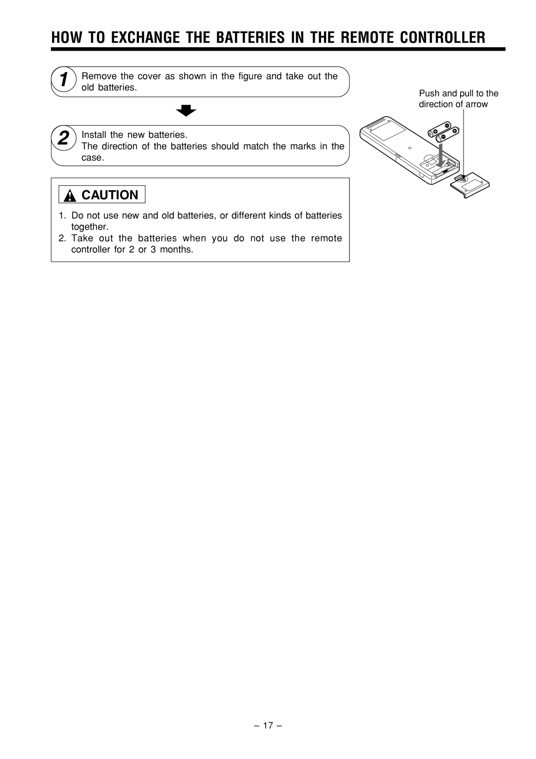 Hitachi RAS-80YHA instruction manual HOW to Exchange the Batteries in the Remote Controller 