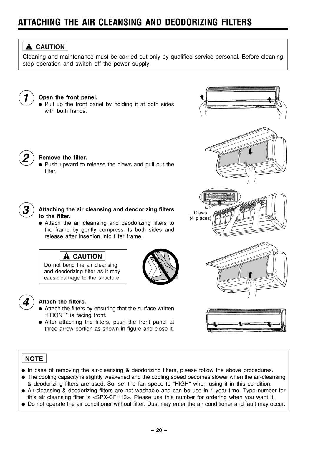 Hitachi RAS-80YHA instruction manual Attaching the AIR Cleansing and Deodorizing Filters 