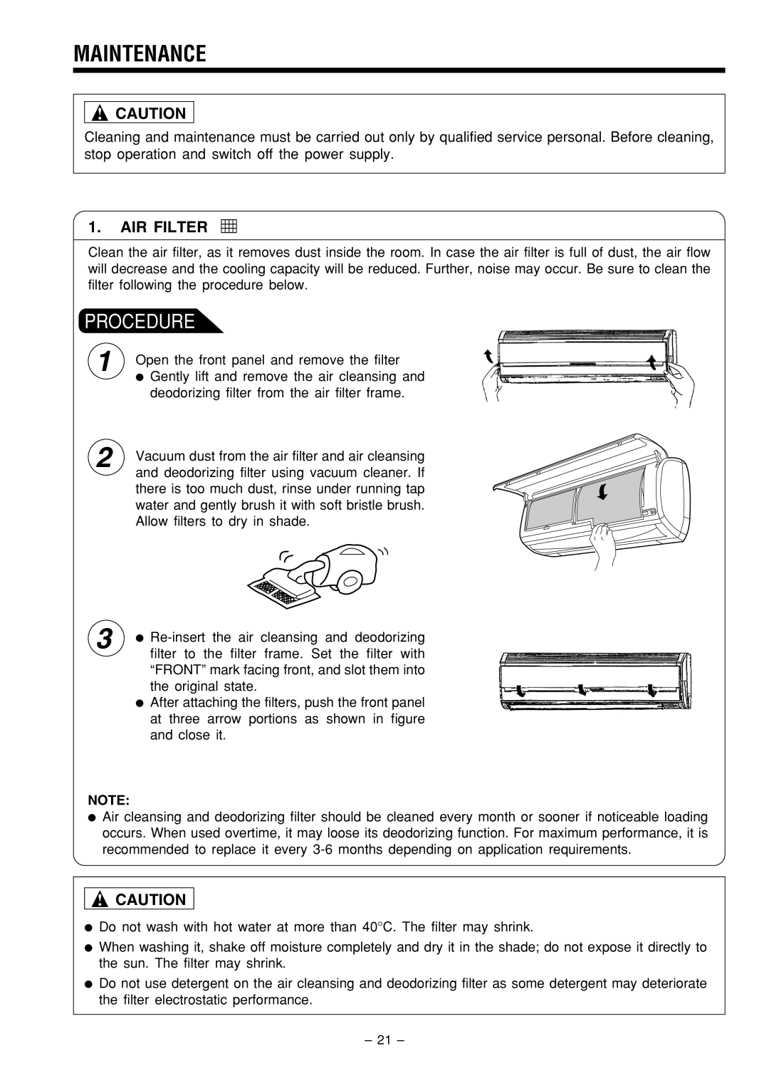 Hitachi RAS-80YHA instruction manual Maintenance, AIR Filter 