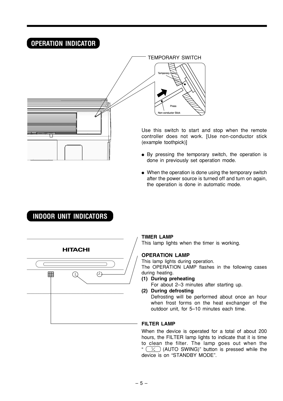 Hitachi RAS-80YHA instruction manual Operation Indicator, Indoor Unit Indicators 