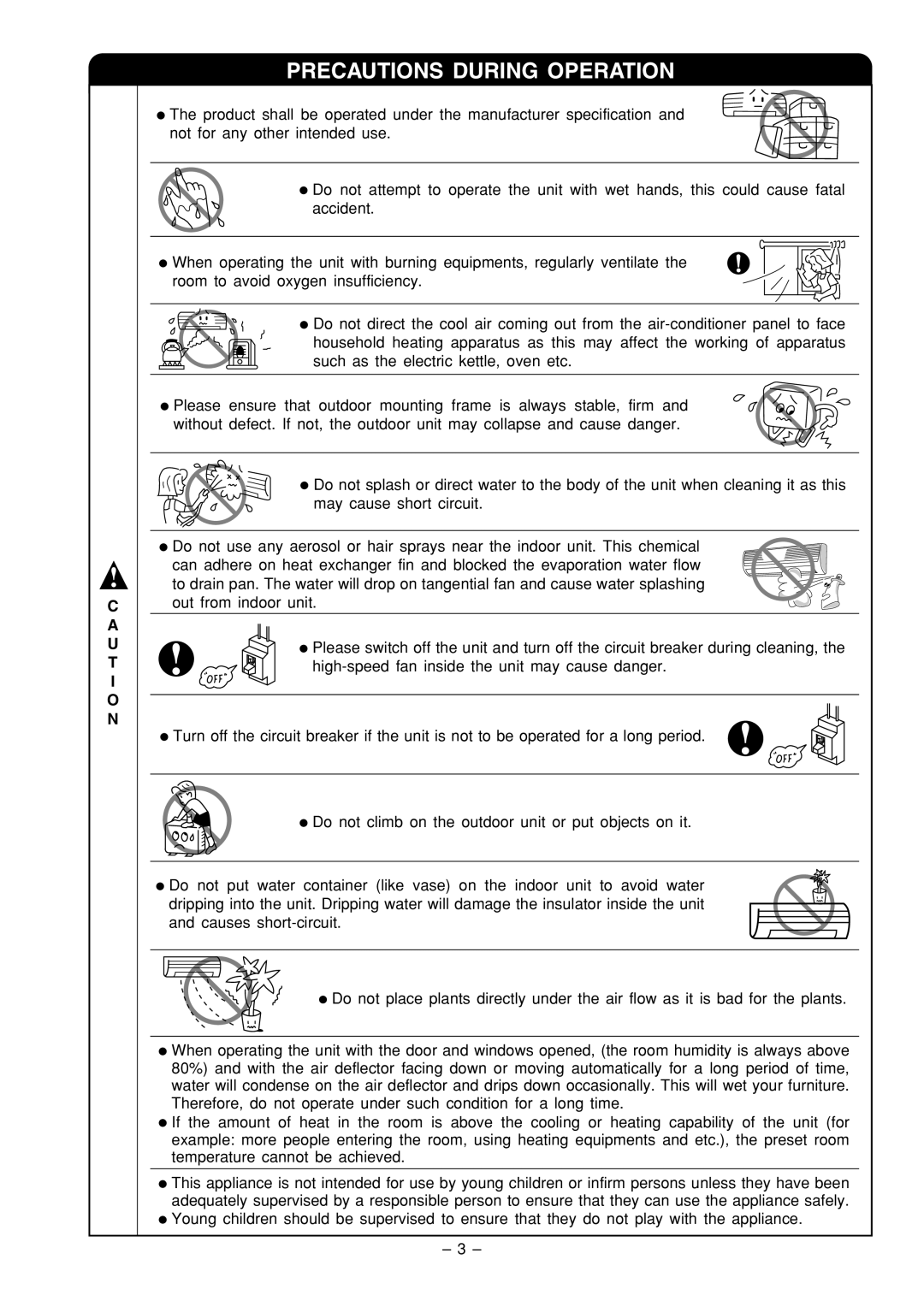Hitachi RAS-80YHA instruction manual Precautions During Operation, C A U T I O N 