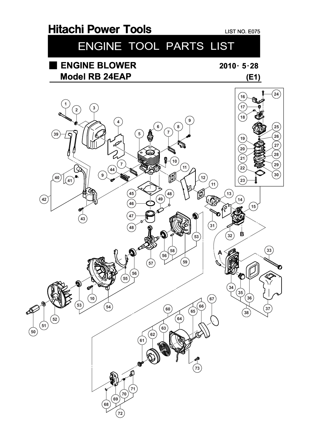 Hitachi manual Engine, ENGINE BLOWER Model RB 24EAP, 2010㨯 5㨯28 E1, LIST NO. E075 