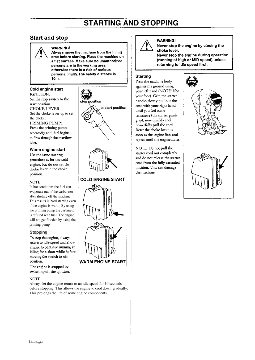 Hitachi RB 65EF manual Starting and Stopping 