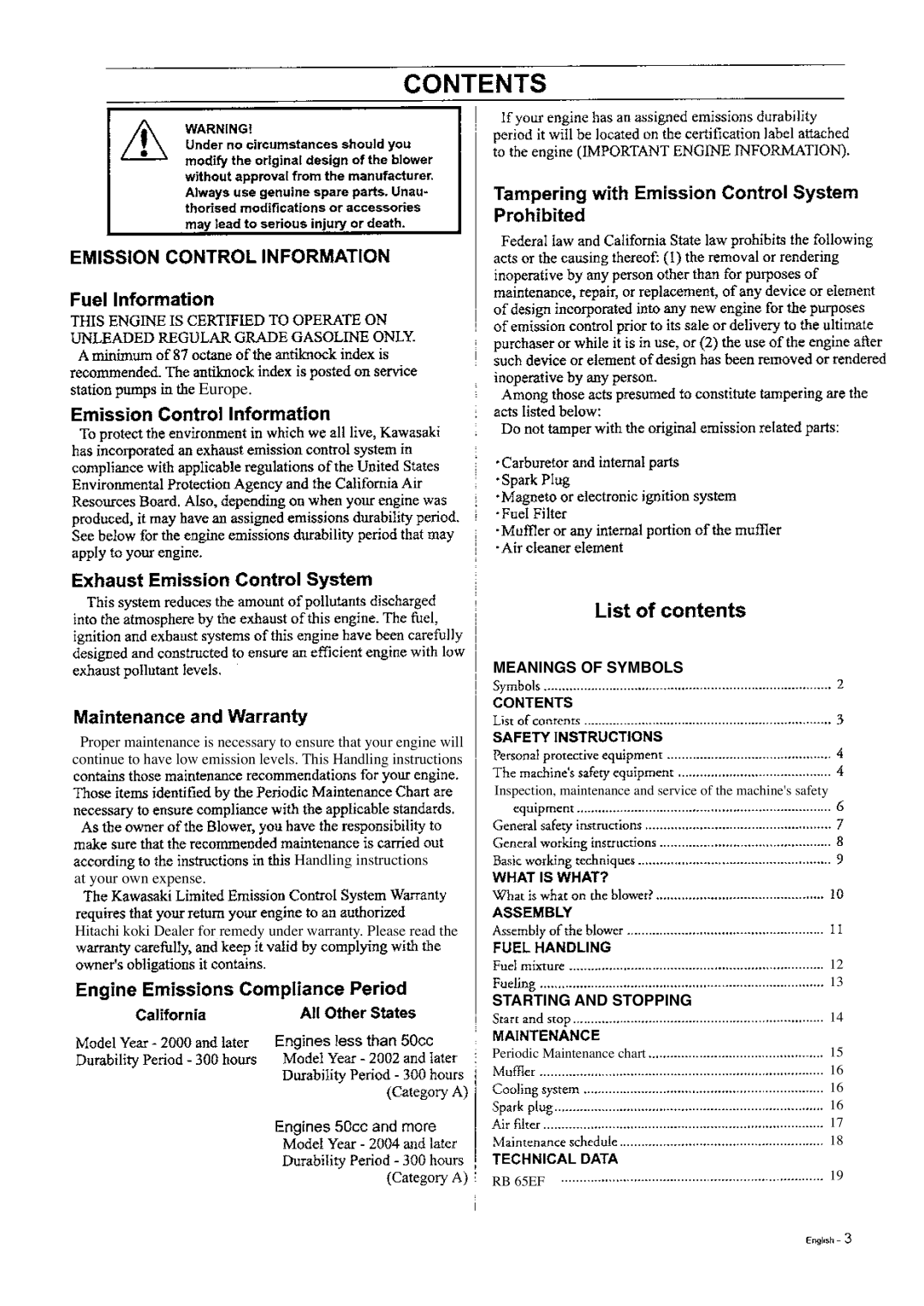 Hitachi RB 65EF manual Europe 