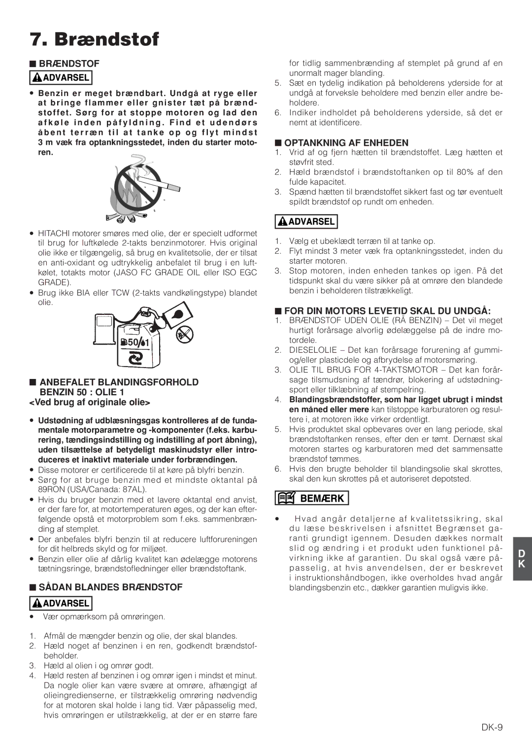 Hitachi RB160EF owner manual Brændstof 