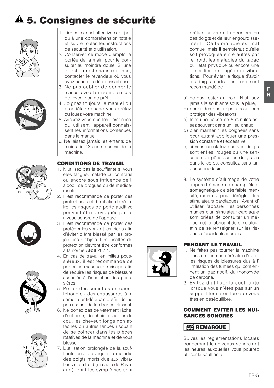 Hitachi RB160EF owner manual Consignes de sécurité, Conditions DE Travail, Pendant LE Travail 