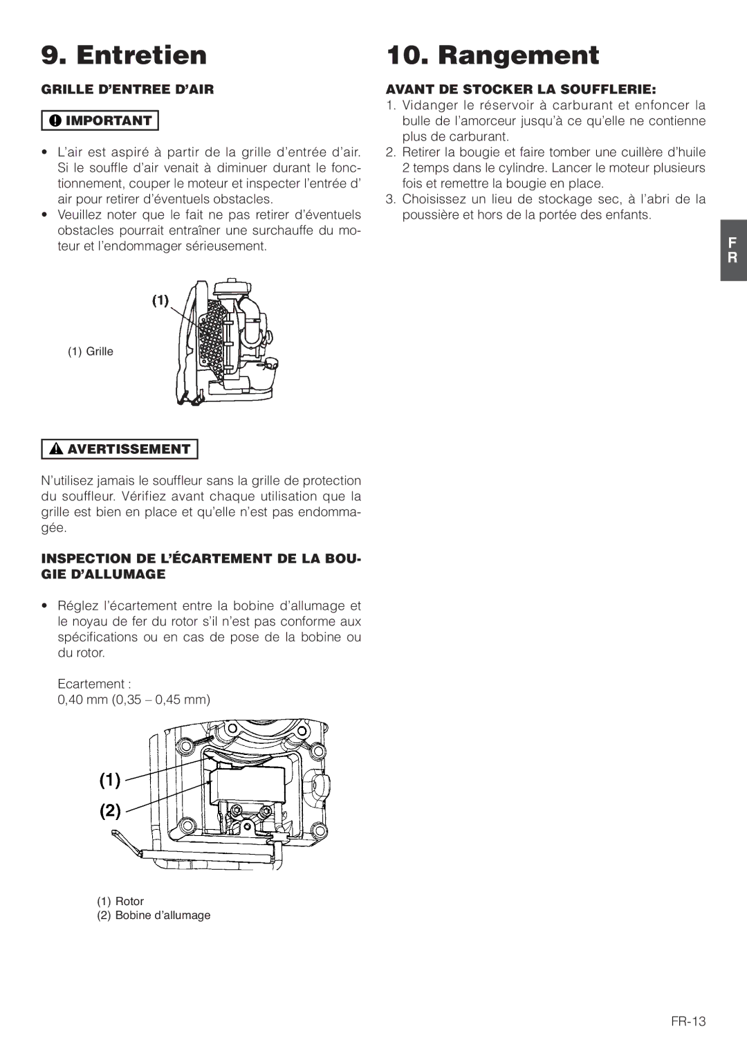 Hitachi RB160EF owner manual Rangement, Grille D’ENTREE D’AIR, Avant DE Stocker LA Soufflerie 