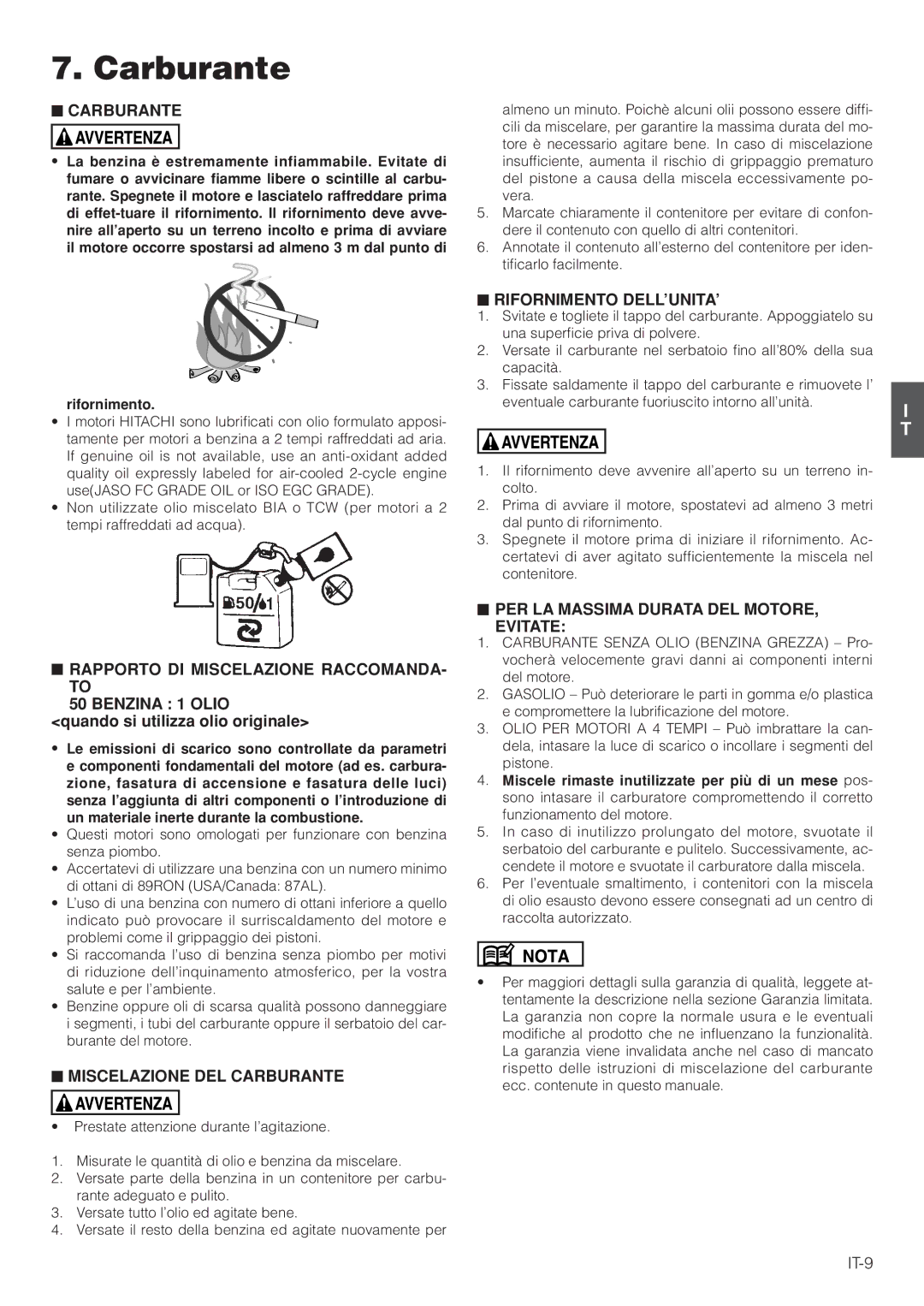 Hitachi RB160EF owner manual Carburante 