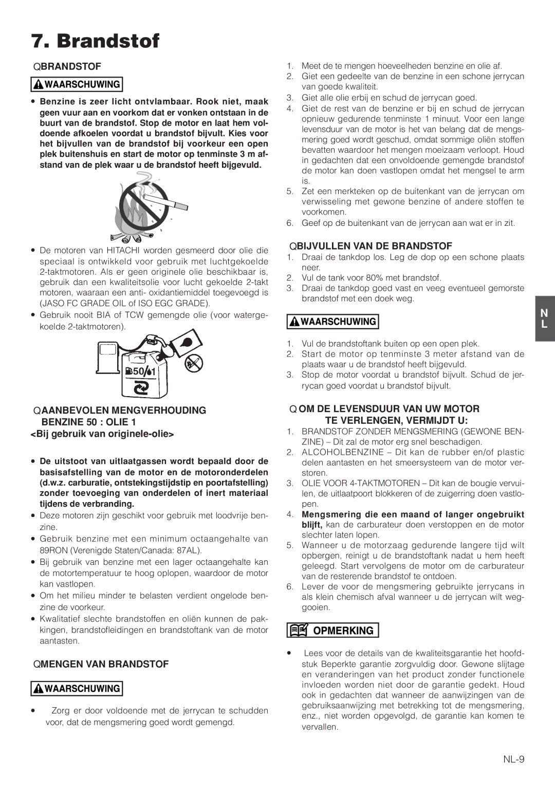 Hitachi RB160EF owner manual Brandstof 