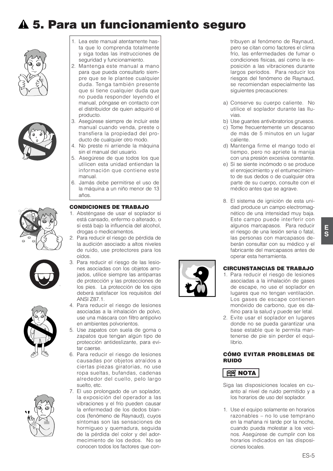 Hitachi RB160EF owner manual Para un funcionamiento seguro, Condiciones DE Trabajo, Circunstancias DE Trabajo 