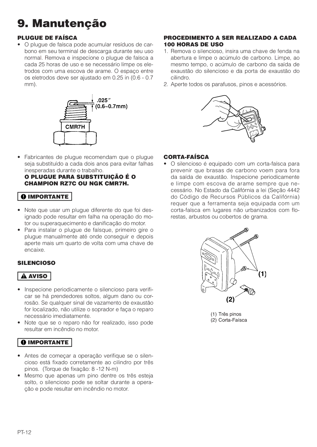 Hitachi RB160EF Plugue DE Faísca, Silencioso Aviso, Procedimento a SER Realizado a Cada 100 Horas DE USO, Corta-Faísca 