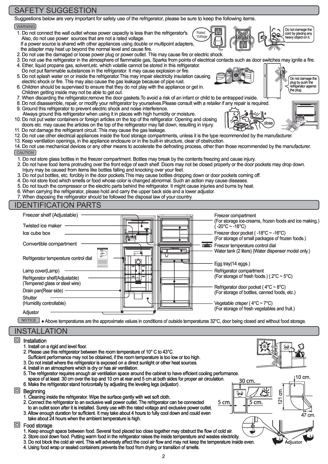 Hitachi refrigerator instruction manual Safety Suggestion, Identification Parts, Installation, Beginning 