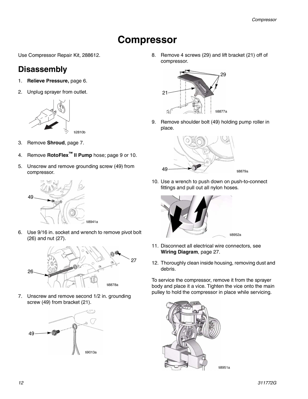 Hitachi RTX 900 important safety instructions Compressor, Disassembly 