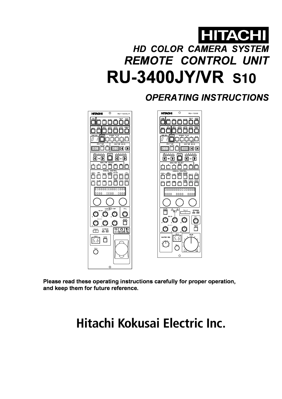 Hitachi RU-3400JY/VR S10 operating instructions Remote Control Unit, Hd Color Camera System, Operating Instructions, Ｇａｉｎ 