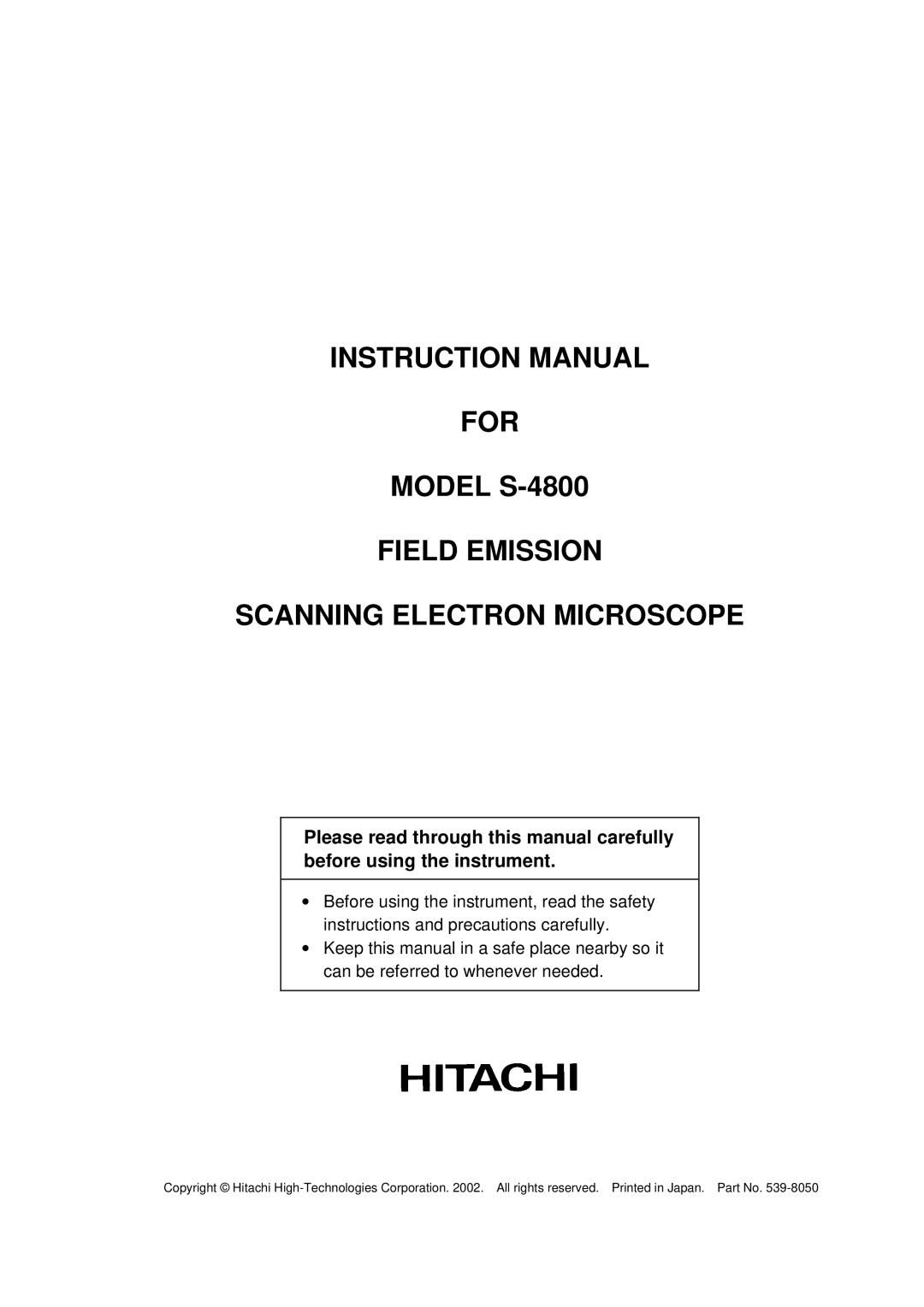 Hitachi S-4800 manual For 