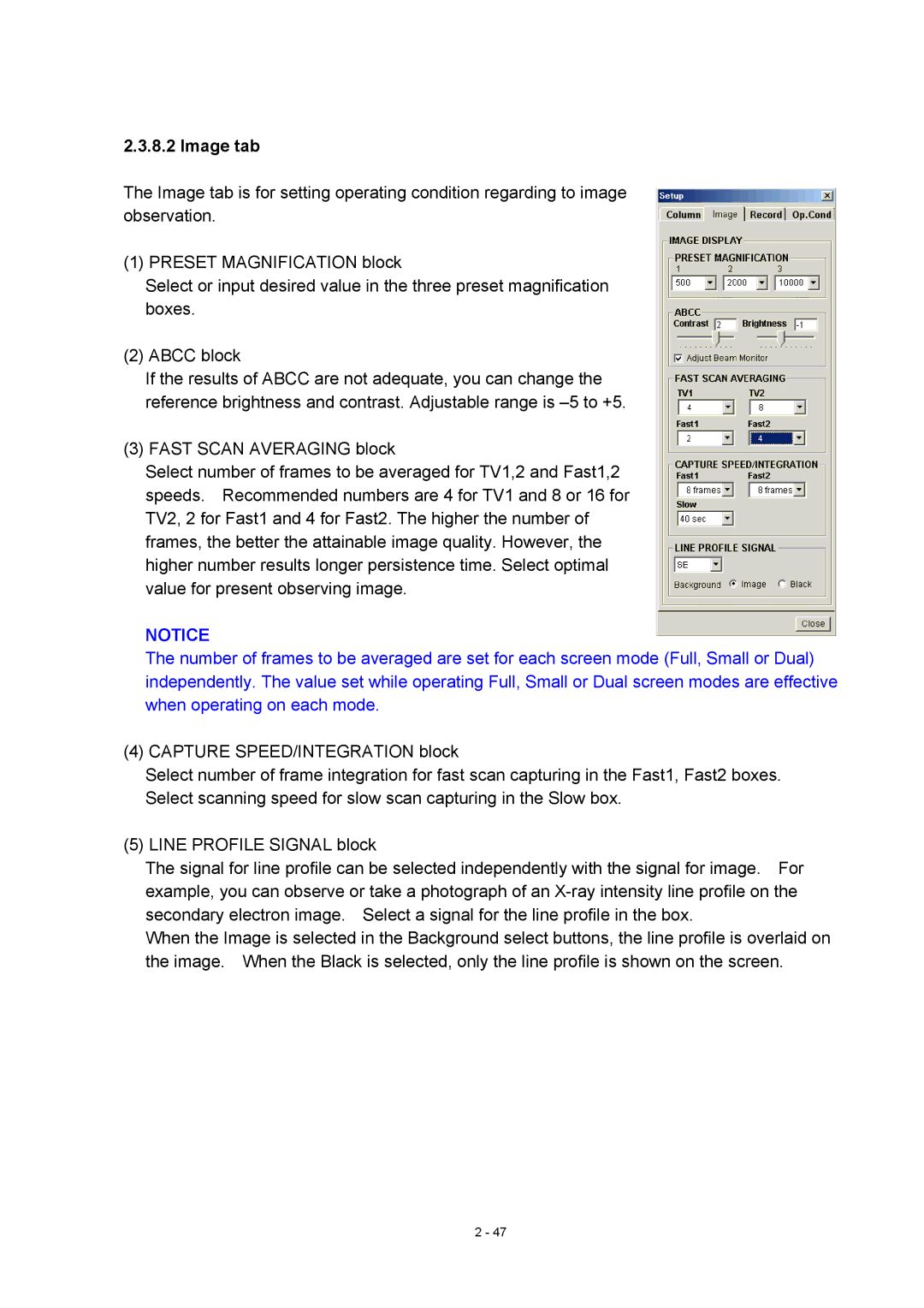 Hitachi S-4800 manual Image tab 