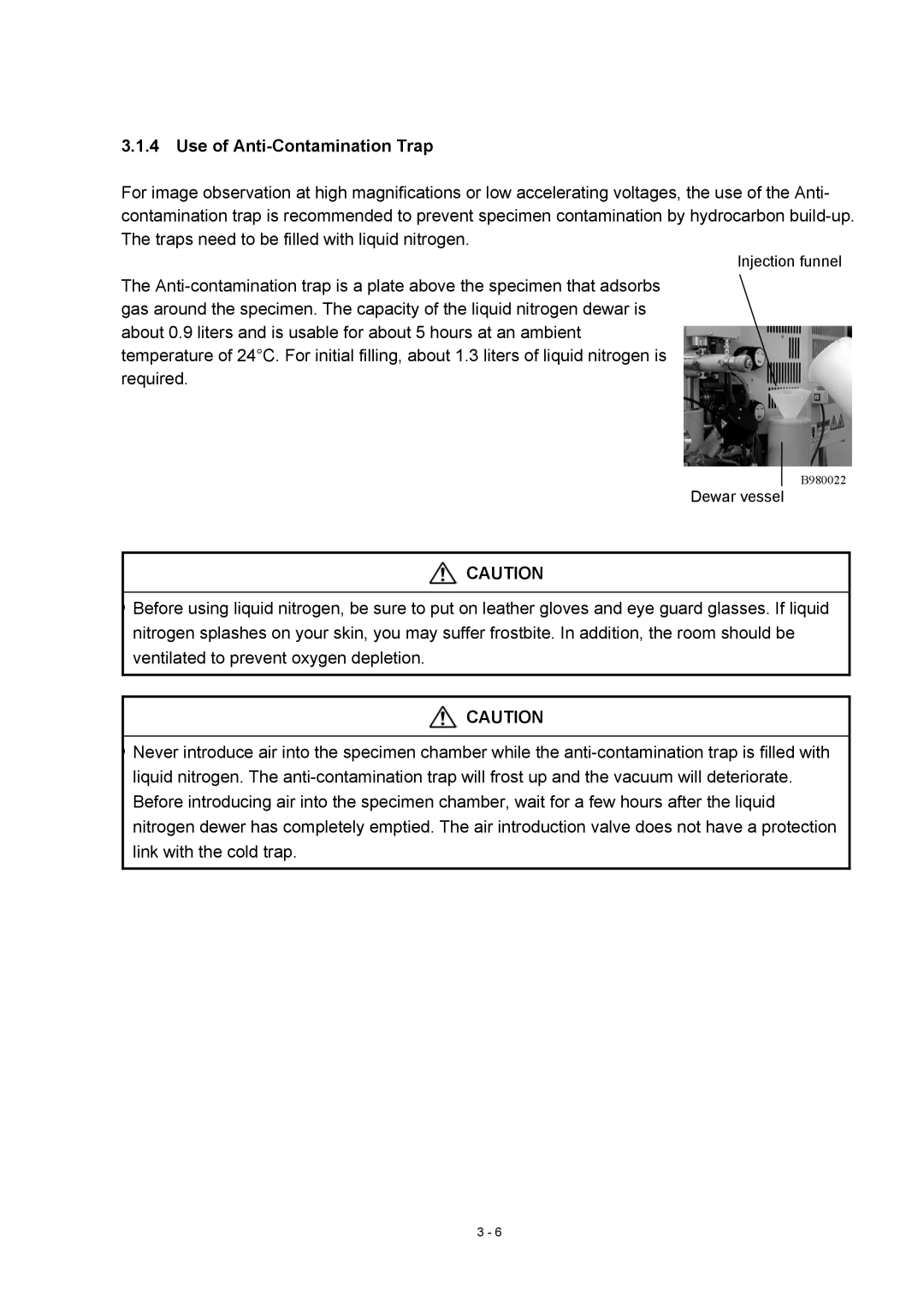 Hitachi S-4800 manual Use of Anti-Contamination Trap 