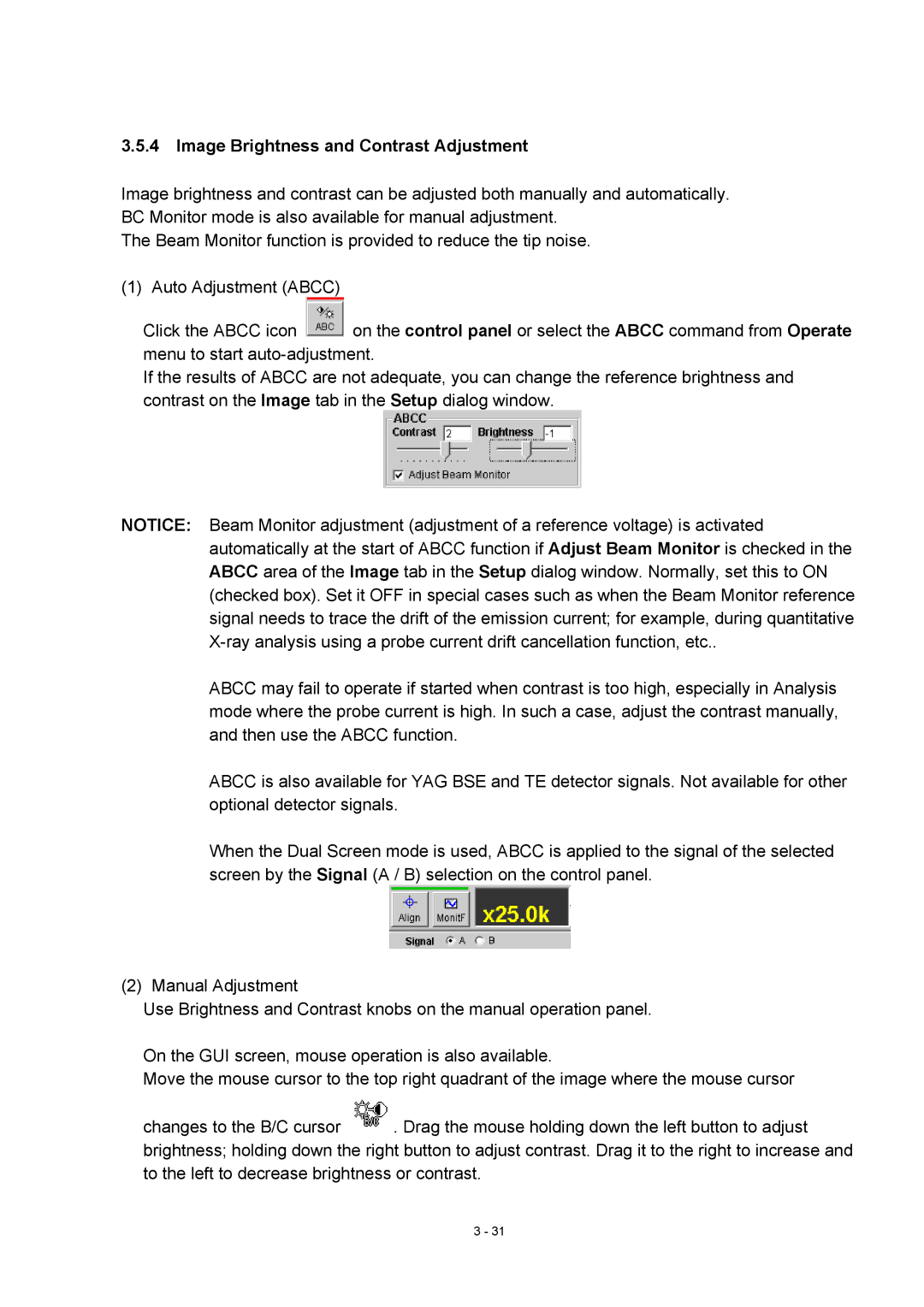 Hitachi S-4800 manual Image Brightness and Contrast Adjustment 