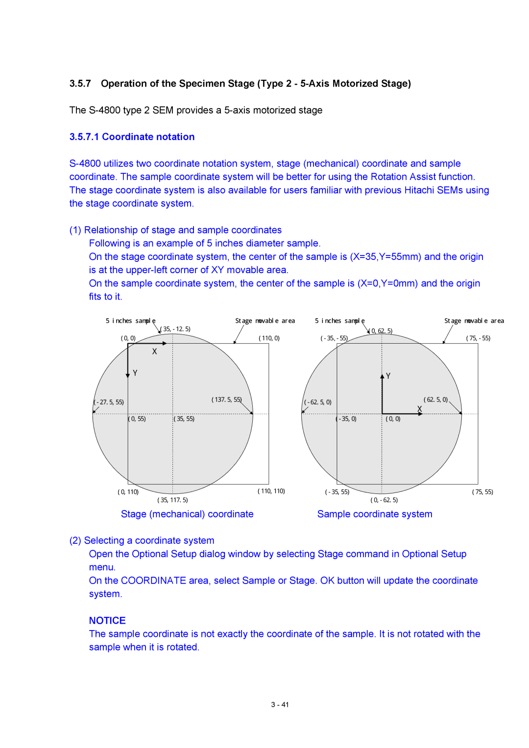 Hitachi S-4800 manual Coordinate notation 