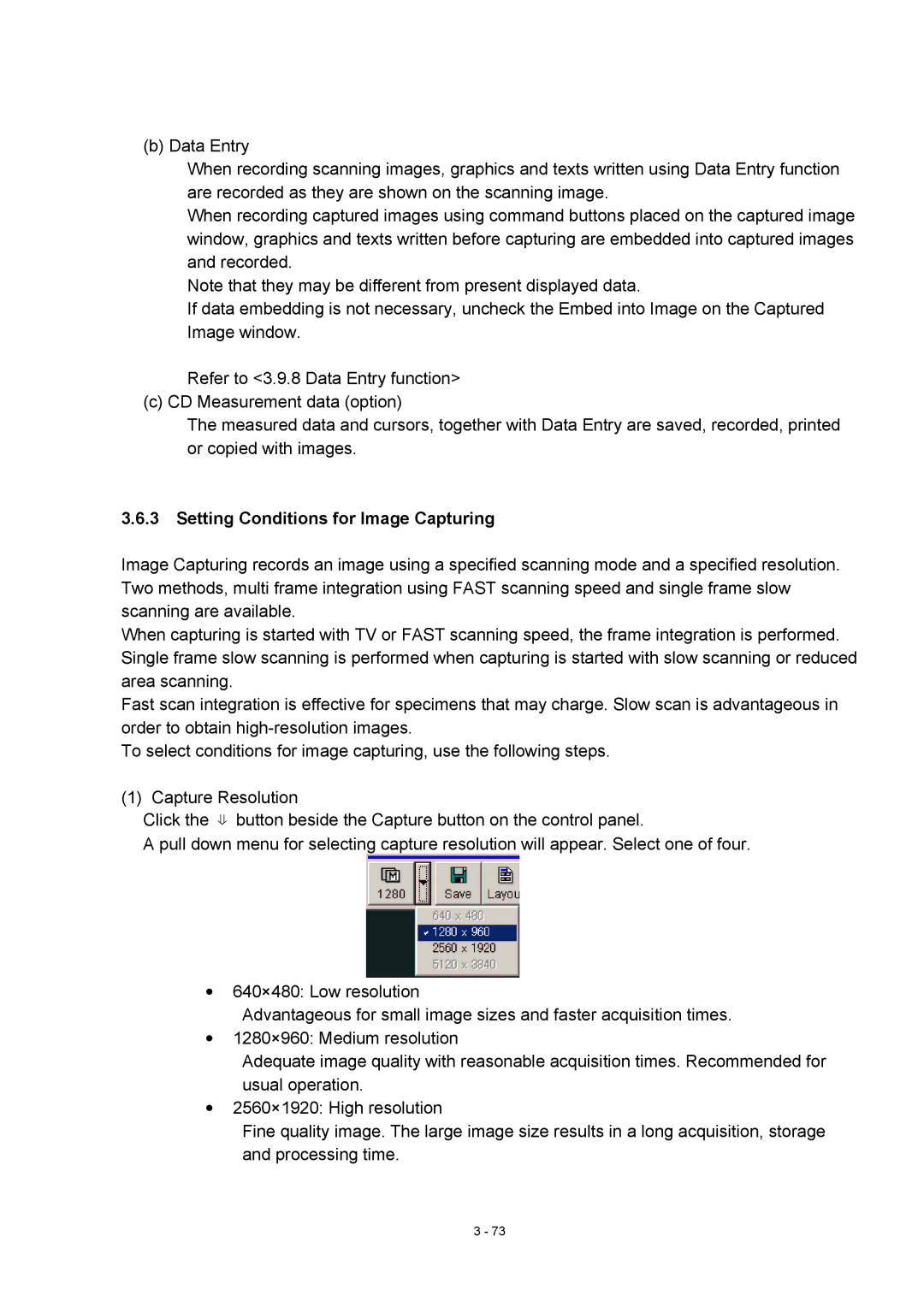 Hitachi S-4800 manual Setting Conditions for Image Capturing 