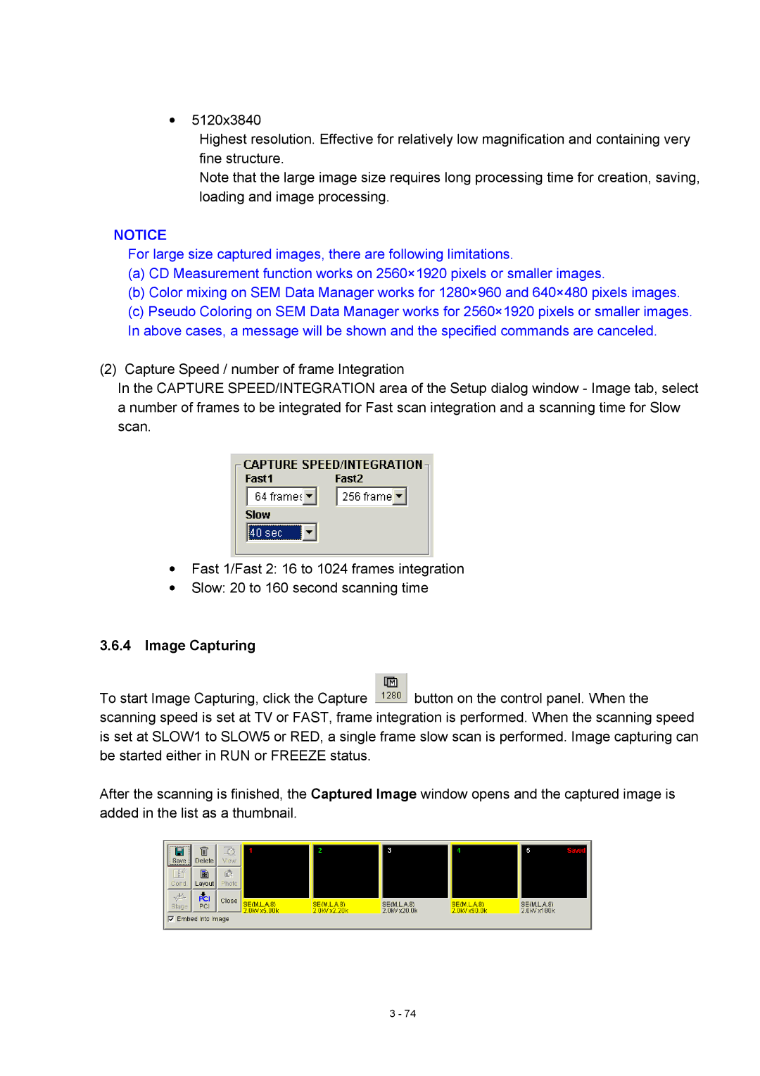 Hitachi S-4800 manual Image Capturing 