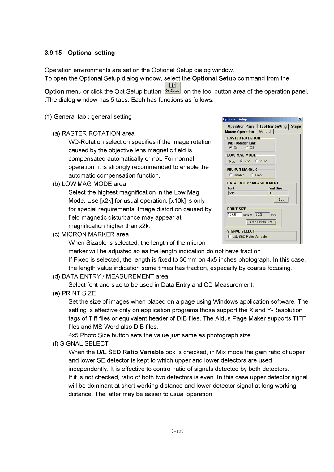 Hitachi S-4800 manual Optional setting 