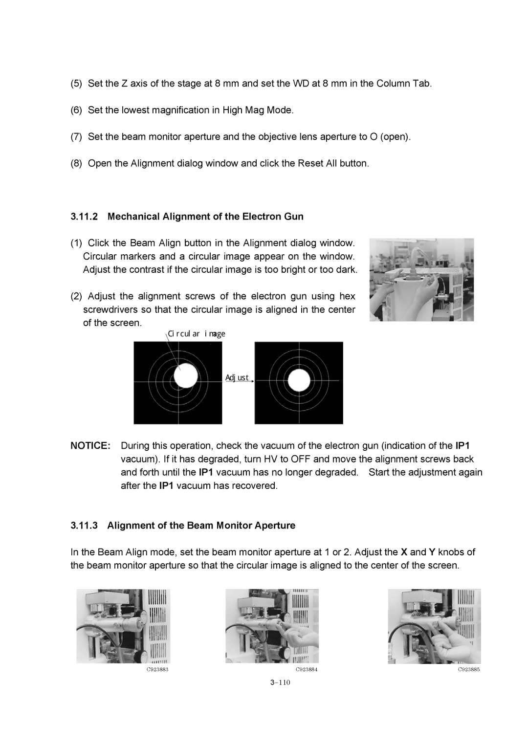 Hitachi S-4800 manual Mechanical Alignment of the Electron Gun, Alignment of the Beam Monitor Aperture 