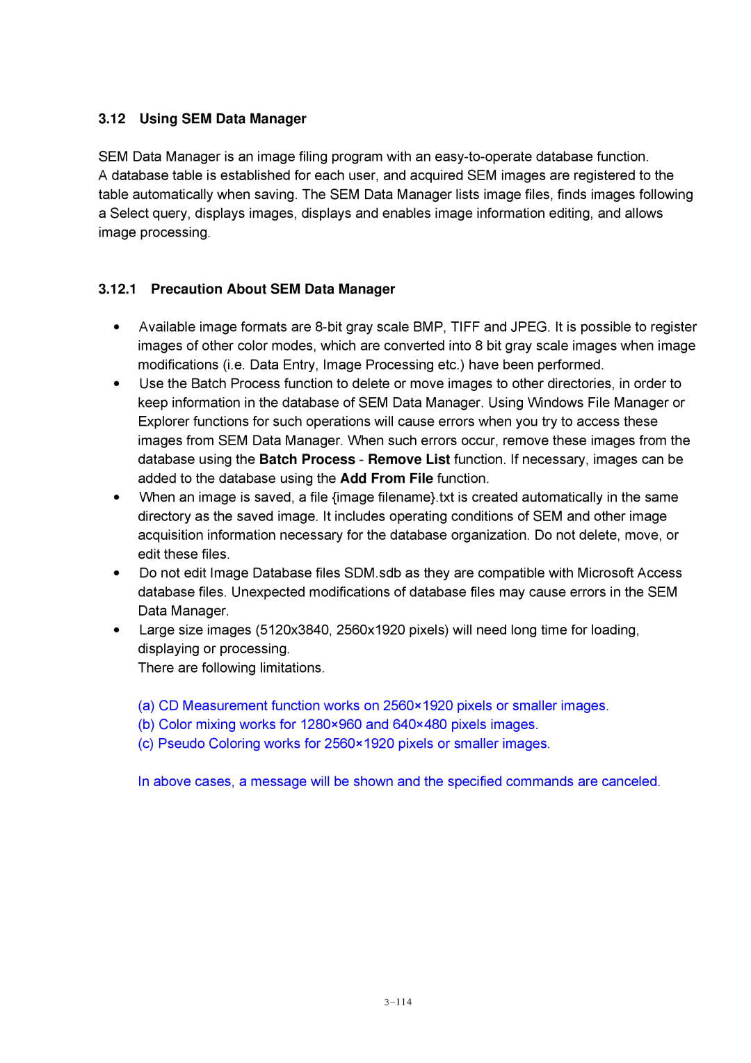 Hitachi S-4800 manual Using SEM Data Manager, Precaution About SEM Data Manager 