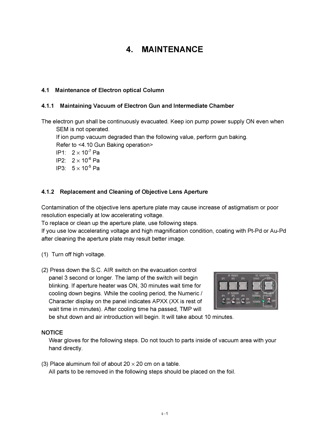 Hitachi S-4800 manual Maintenance, Replacement and Cleaning of Objective Lens Aperture 