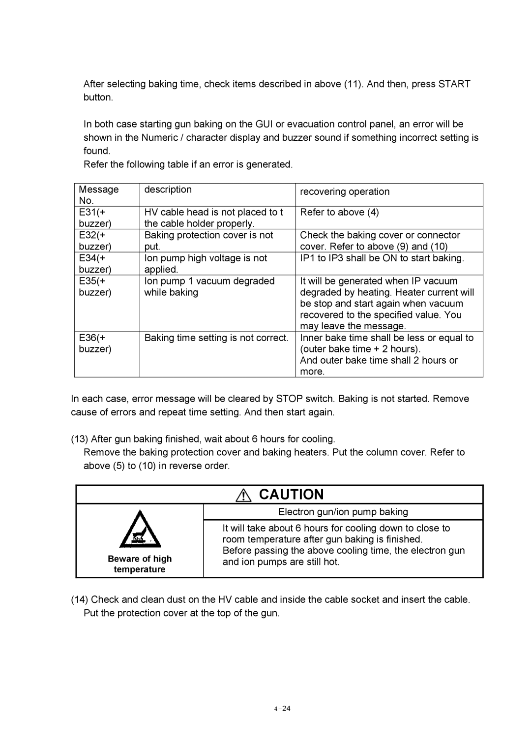 Hitachi S-4800 manual Beware of high Temperature 