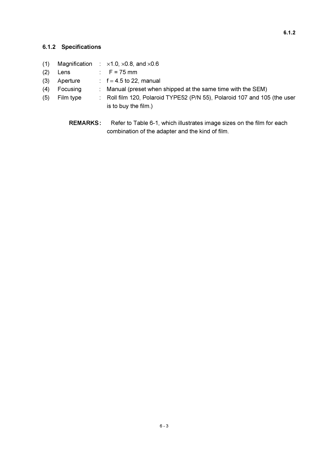 Hitachi S-4800 manual Specifications, Remarks 