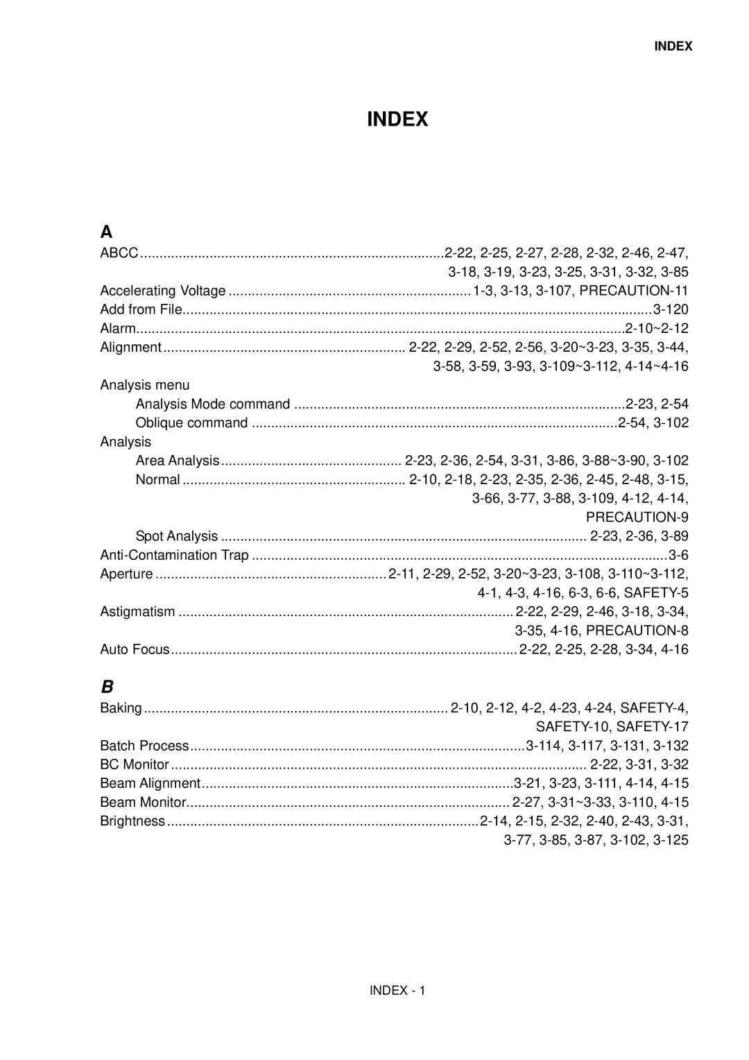 Hitachi S-4800 manual Index 