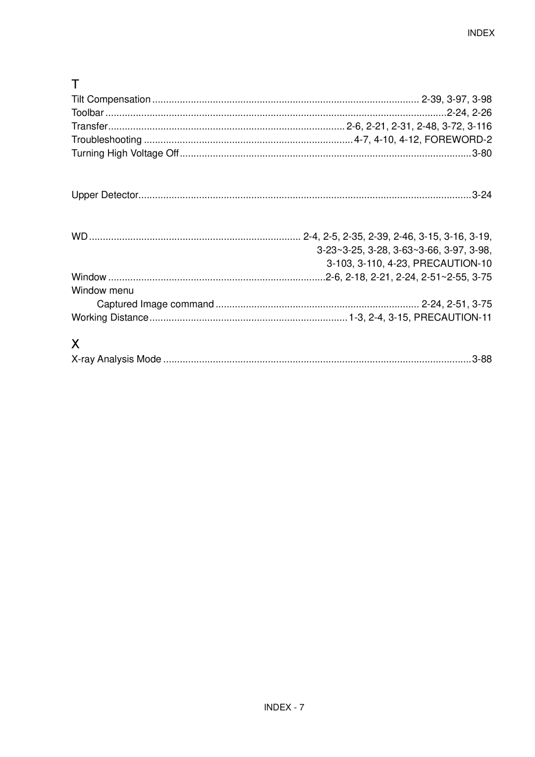 Hitachi S-4800 manual Transfer 2-21, 2-31, 2-48, 3-72 