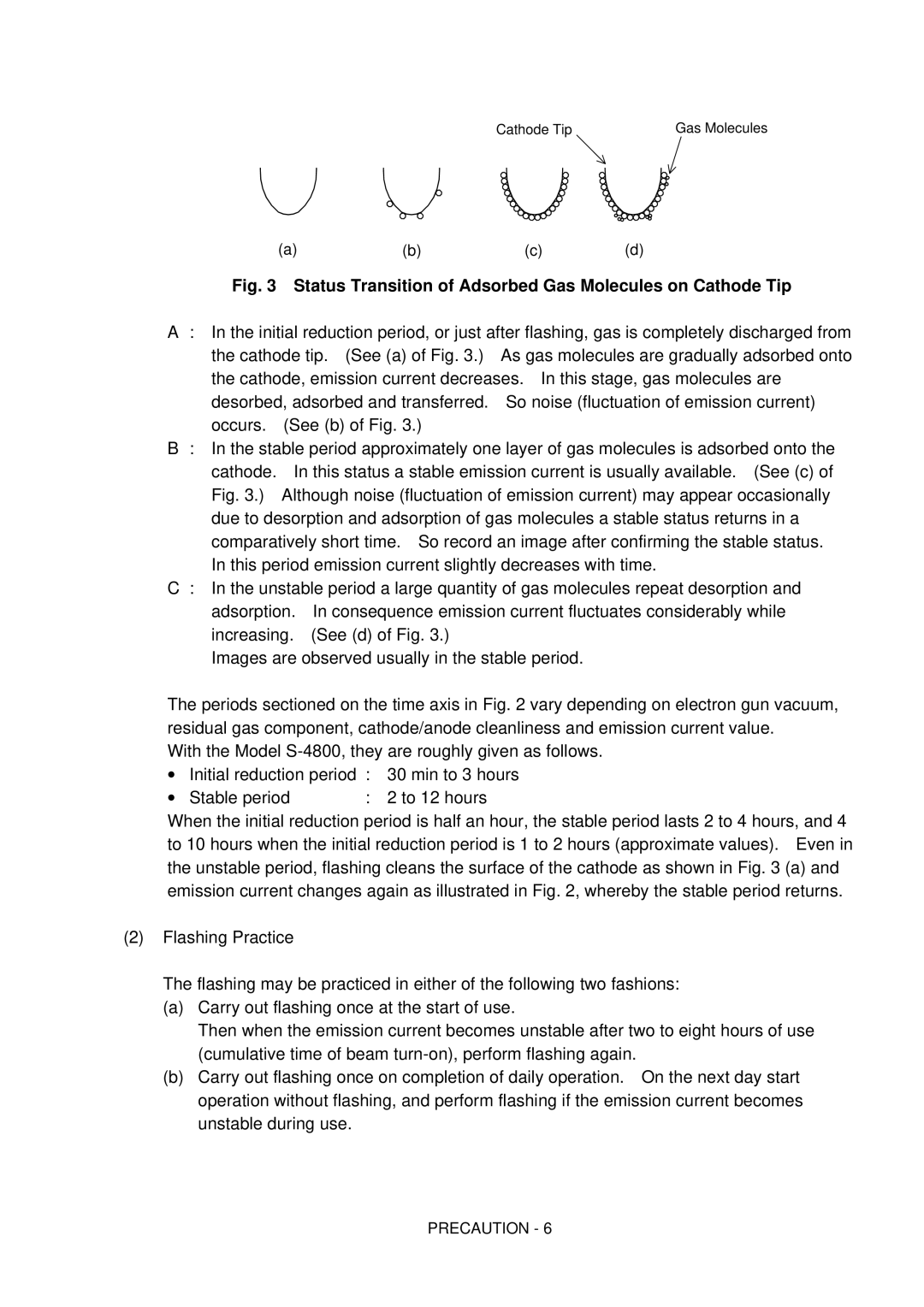 Hitachi S-4800 manual Status Transition of Adsorbed Gas Molecules on Cathode Tip 