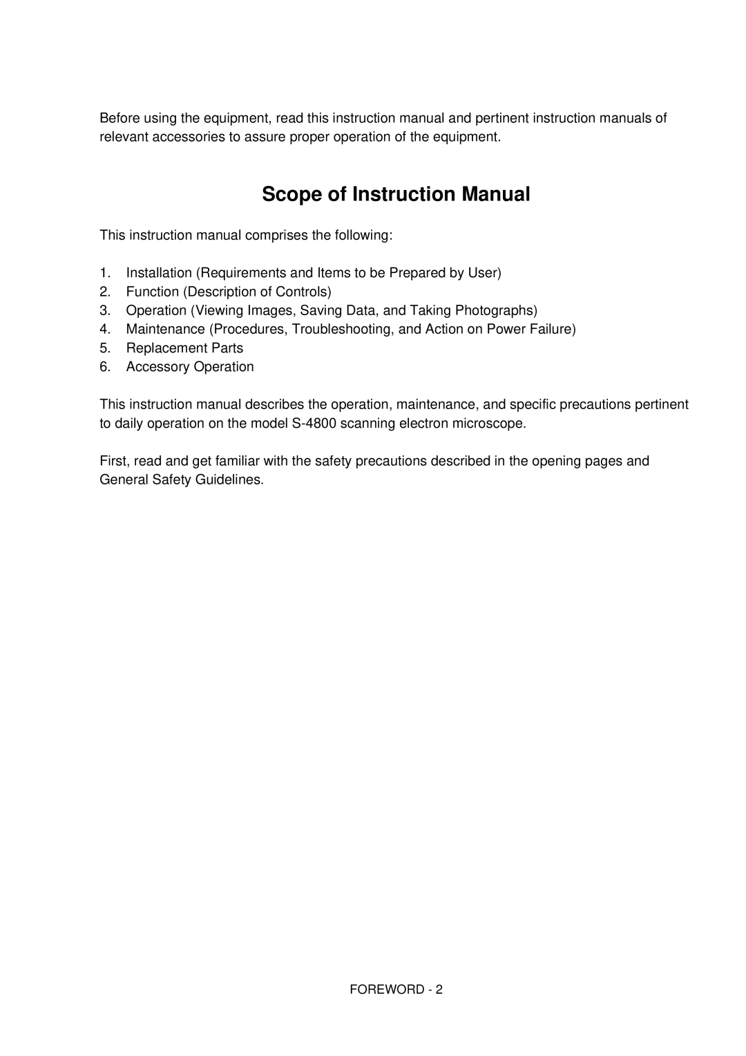 Hitachi S-4800 manual Foreword 