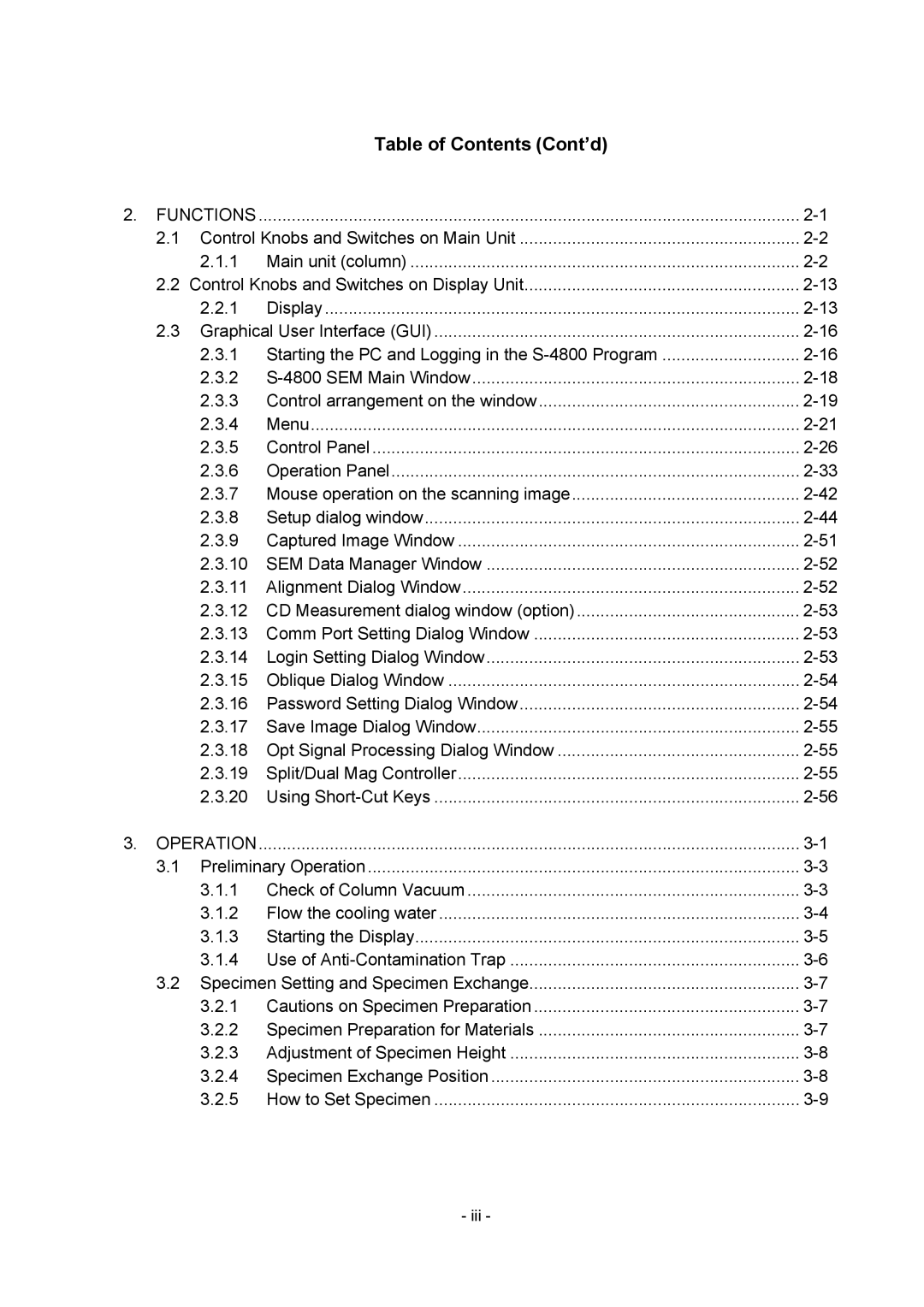 Hitachi S-4800 manual Functions 