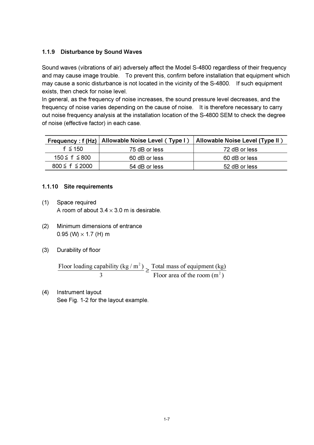 Hitachi S-4800 manual Disturbance by Sound Waves, Site Requirements 