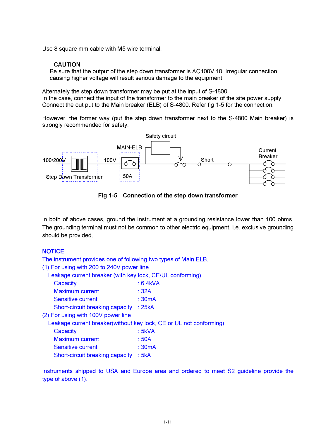 Hitachi S-4800 manual 100/200V Safety circuit 