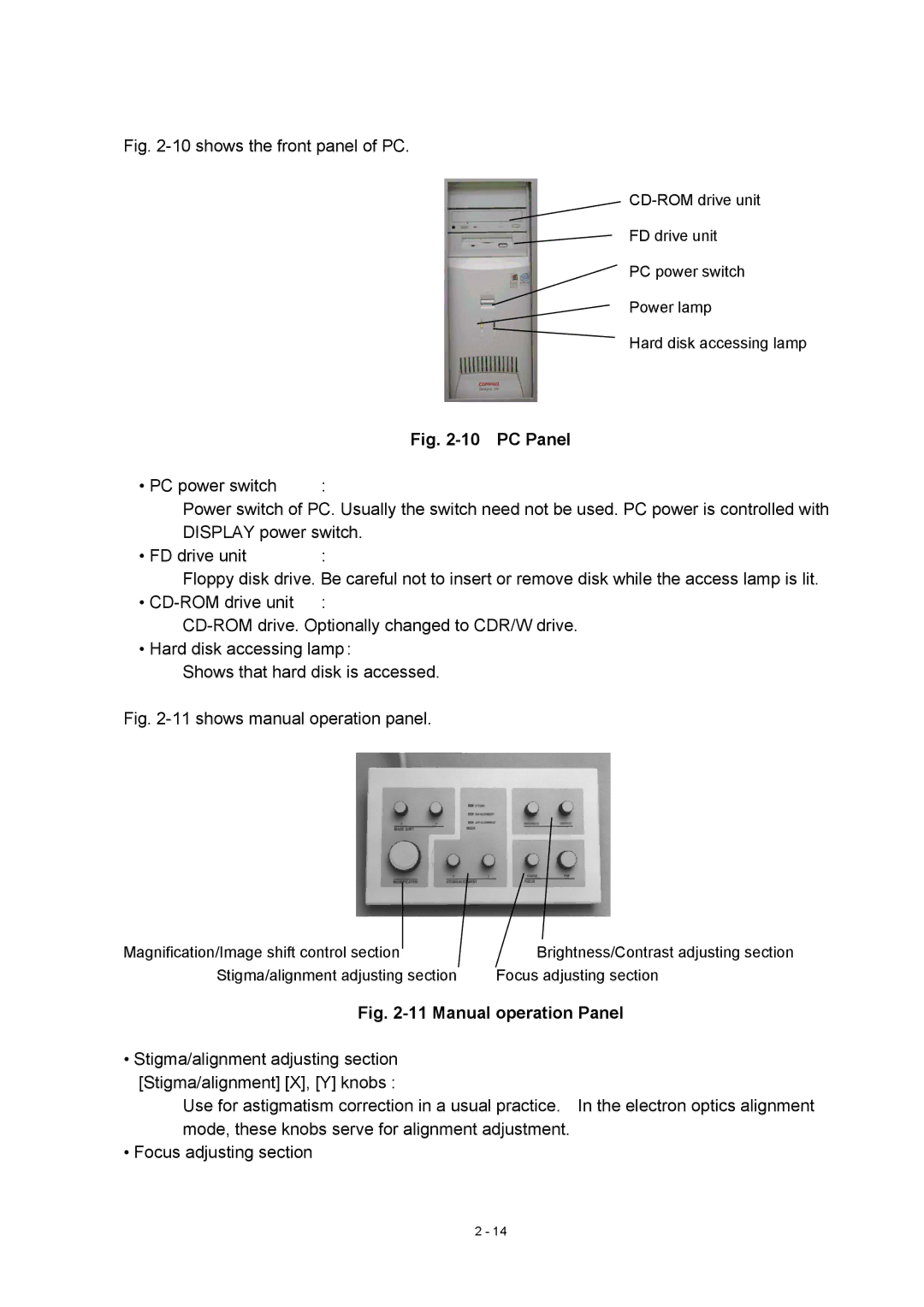 Hitachi S-4800 manual PC Panel, PC power switch 