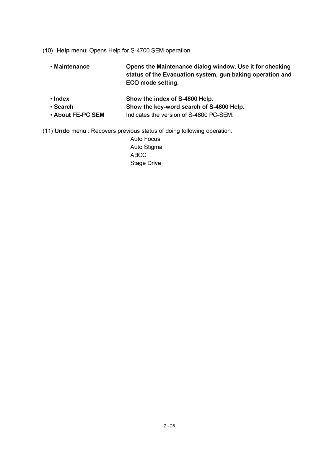 Hitachi S-4800 manual Maintenance, ECO mode setting 