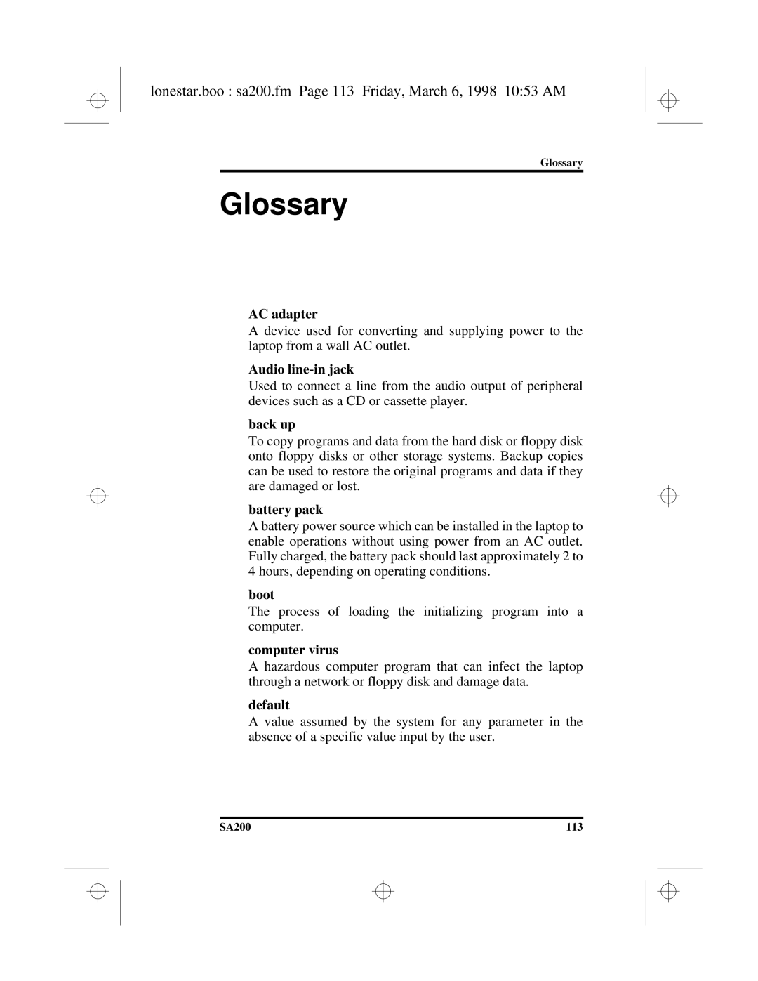 Hitachi SA200 manual Glossary 