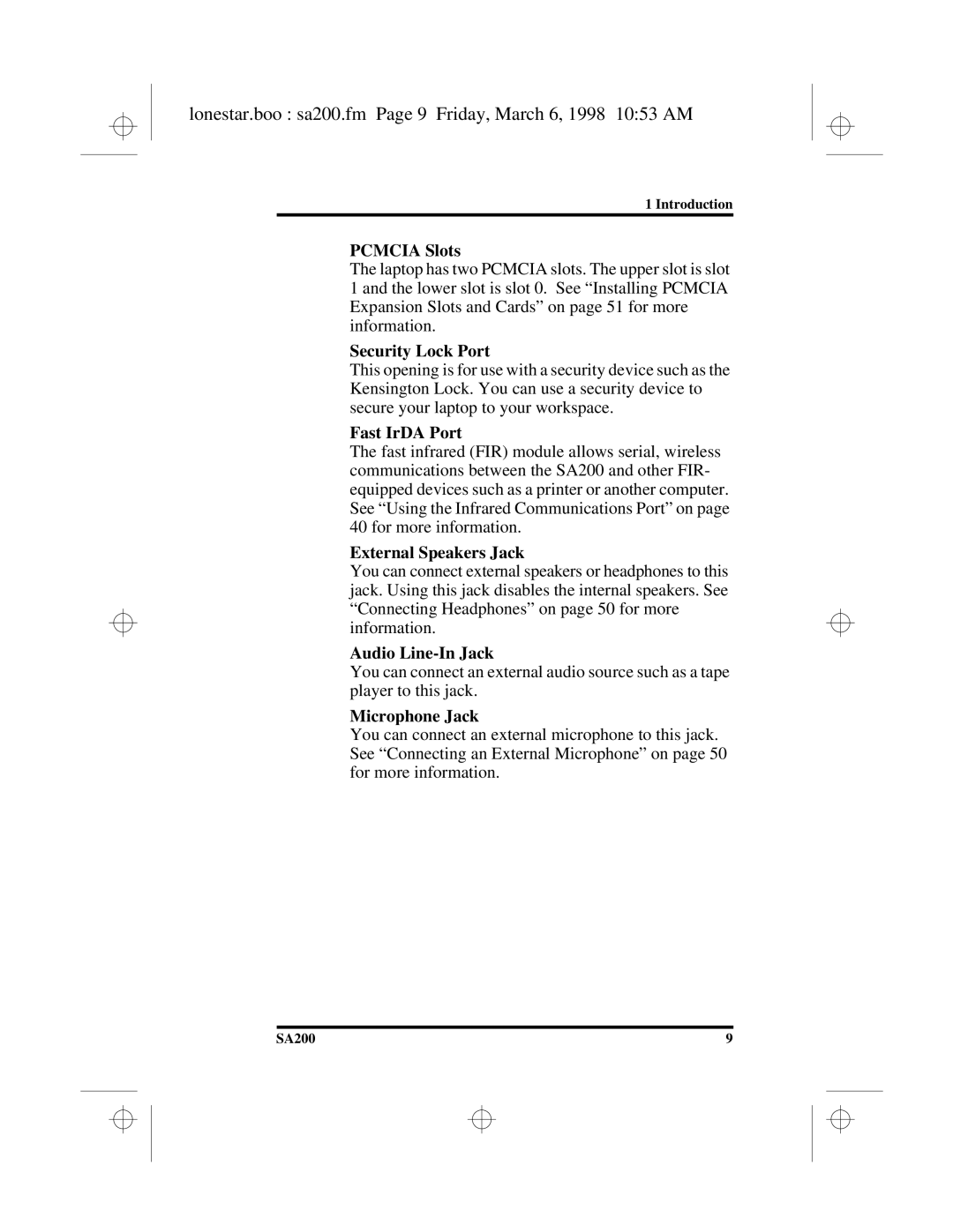 Hitachi SA200 manual Lonestar.boo sa200.fm Page 9 Friday, March 6, 1998 1053 AM 