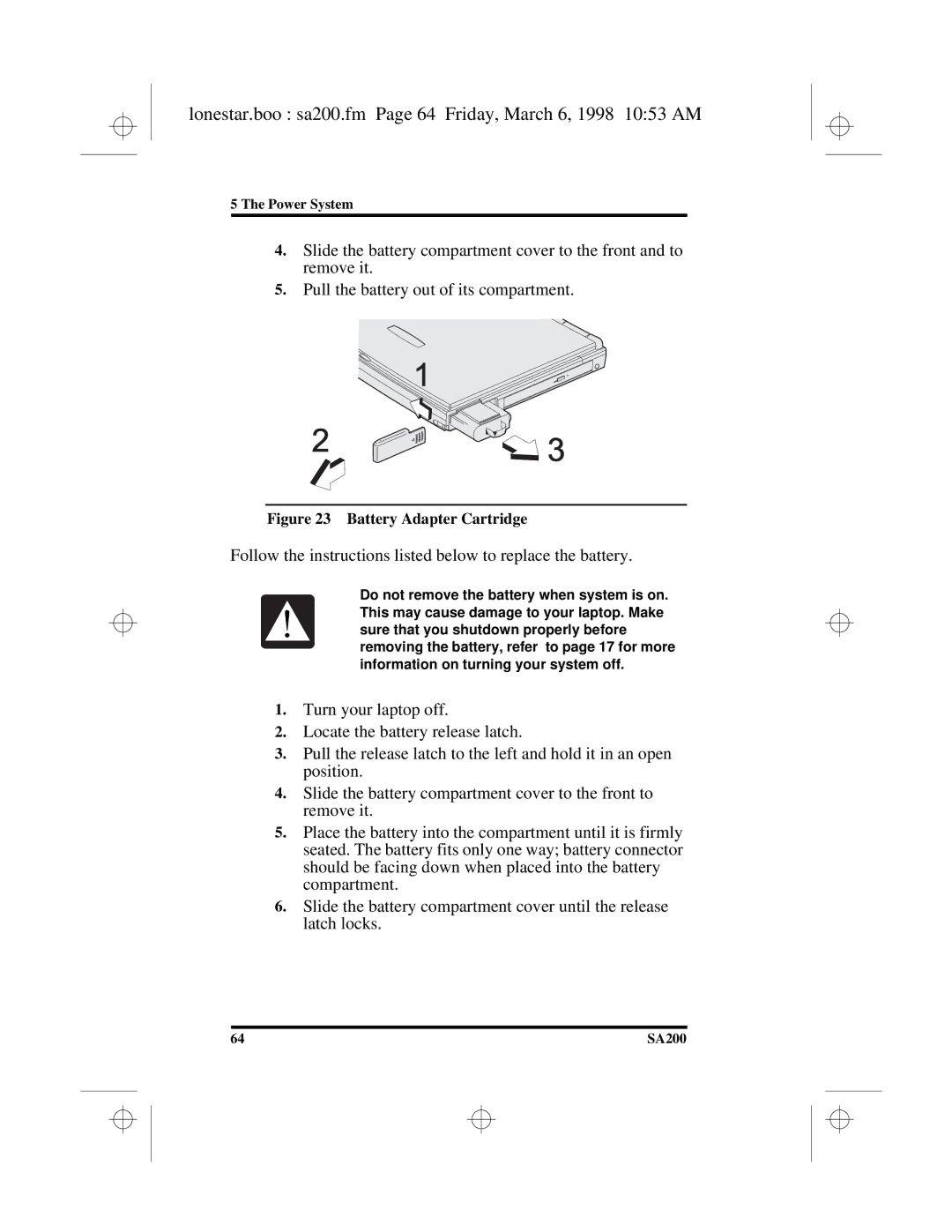 Hitachi SA200 manual Lonestar.boo sa200.fm Page 64 Friday, March 6, 1998 1053 AM 